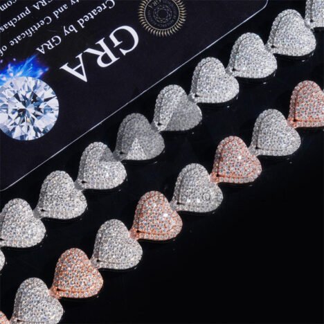 Men's 13MM Solid Silver Moissanite Bracelet - Hip Hop Heart Link Style - Image 8