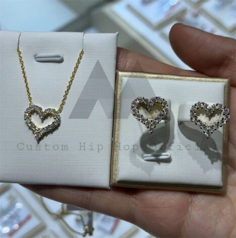 Valentines Day Gift 925 Sterling Silver VVS Moissanite Diamond Heart Necklace Earrings Pass Diamond Tester - Image 2