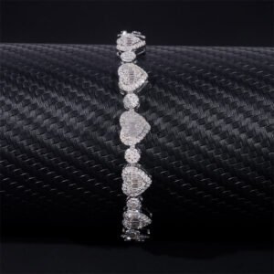 8MM Stylish Baguette Cut Moissanite Diamond Heart Shaped Tennis Chain Bracelet - Image 2