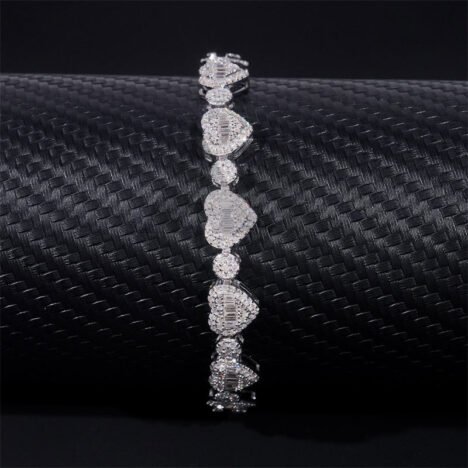 8MM Stylish Baguette Cut Moissanite Diamond Heart Shaped Tennis Chain Bracelet - Image 2