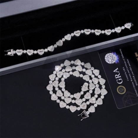 8MM Stylish Baguette Cut Moissanite Diamond Heart Shaped Tennis Chain Bracelet - Image 3