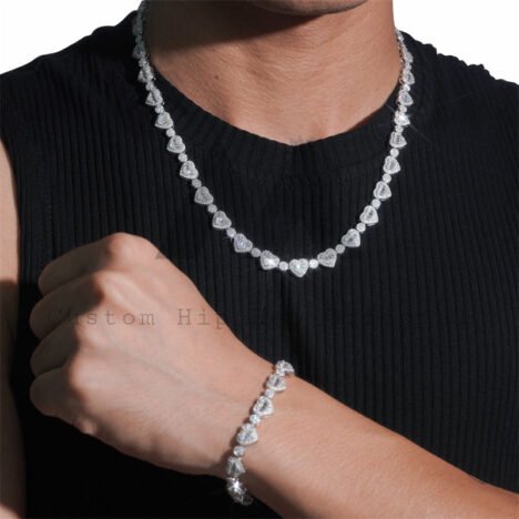 8MM Stylish Baguette Cut Moissanite Diamond Heart Shaped Tennis Chain Bracelet - Image 5