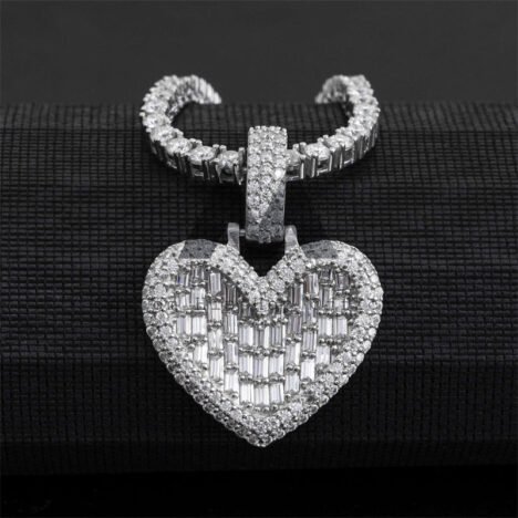 3MM Tennis Chain Compatible Diamond Heart Pendant - Hip Hop Jewelry - Image 5