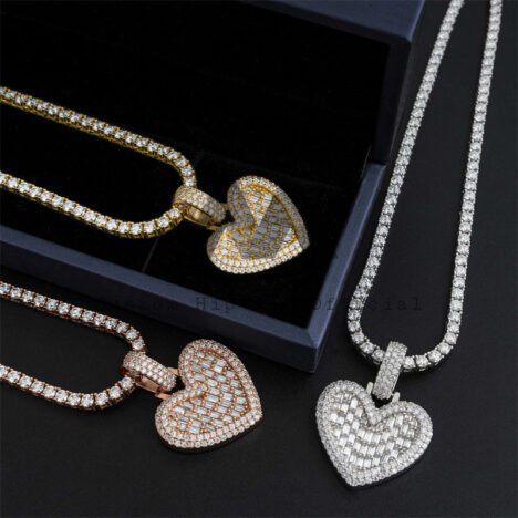 3MM Tennis Chain Compatible Diamond Heart Pendant - Hip Hop Jewelry