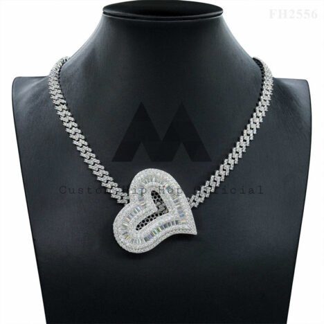 Silver 925 White Gold Plated Heart Moissanite Pendant for 6MM Cuban Chain, Hip Hop Jewelry - Image 2