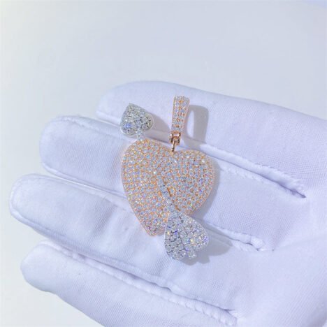 Rose Gold & Silver 925 Heart Arrow Moissanite Pendant - Hip Hop Jewelry