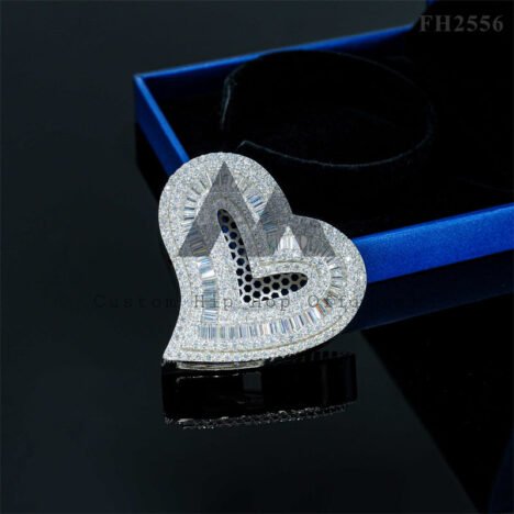 Silver 925 White Gold Plated Heart Moissanite Pendant for 6MM Cuban Chain, Hip Hop Jewelry - Image 3
