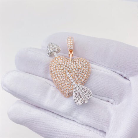 Rose Gold & Silver 925 Heart Arrow Moissanite Pendant - Hip Hop Jewelry - Image 3