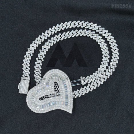 Silver 925 White Gold Plated Heart Moissanite Pendant for 6MM Cuban Chain, Hip Hop Jewelry - Image 5