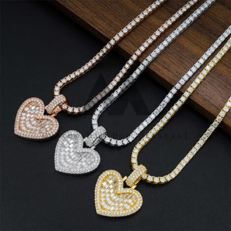 3MM Tennis Chain Compatible Diamond Heart Pendant - Hip Hop Jewelry - Image 3