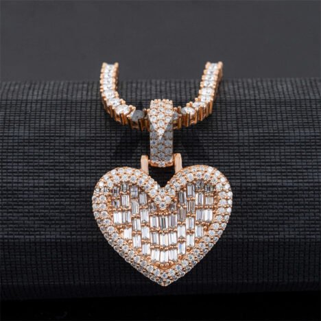 3MM Tennis Chain Compatible Diamond Heart Pendant - Hip Hop Jewelry - Image 4