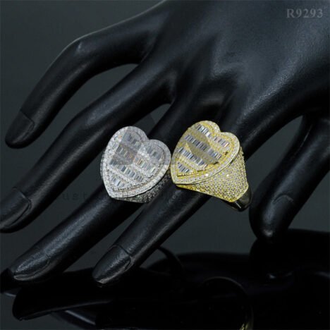 925 Silver VVS Moissanite Baguette Heart Ring - Iced Out Hip Hop Jewelry - Image 2