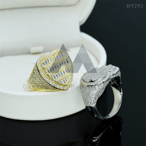 925 Silver VVS Moissanite Baguette Heart Ring - Iced Out Hip Hop Jewelry - Image 3