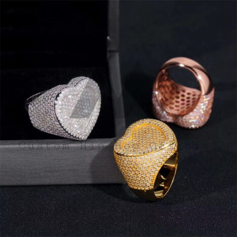 Pass Diamond Tester Iced Out Men Ring VVS Moissanite Diamond Heart Shaped Ring For Men - Image 3