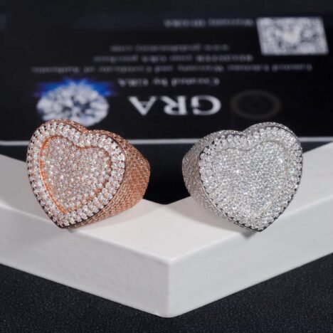 Pass Diamond Tester Iced Out Men Ring VVS Moissanite Diamond Heart Shaped Ring For Men - Image 4