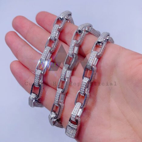 Solid Silver 925 VVS Moissanite Diamond 8MM Iced Out Hermes Link Chain - Image 2