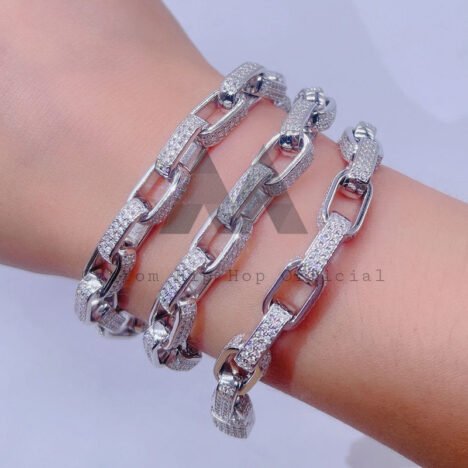 Solid Silver 925 VVS Moissanite Diamond 8MM Iced Out Hermes Link Chain - Image 3