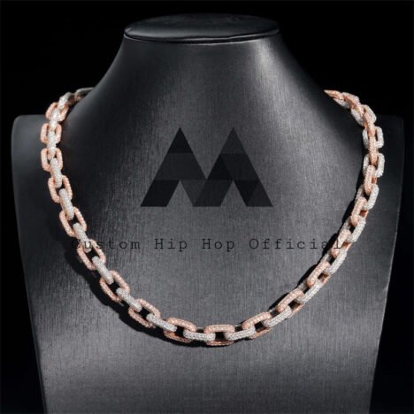 10MM Two-Tone Rose Gold Hermes Link Chain with Moissanite Diamonds