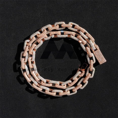 10MM Two-Tone Rose Gold Hermes Link Chain with Moissanite Diamonds - Image 2