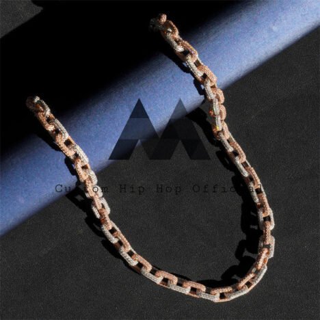 10MM Two-Tone Rose Gold Hermes Link Chain with Moissanite Diamonds - Image 5