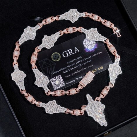 Rose Gold Moissanite Iced Out Rosary - Hip Hop Jewelry Chain