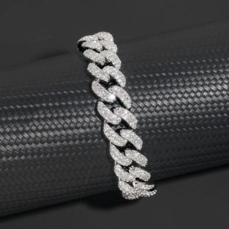 15MM Moissanite Cuban Link Bracelet Silver Two-Row Round Hip Hop Jewelry - Image 4