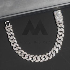 15MM Moissanite Cuban Link Bracelet Silver Two-Row Round Hip Hop Jewelry - Image 5