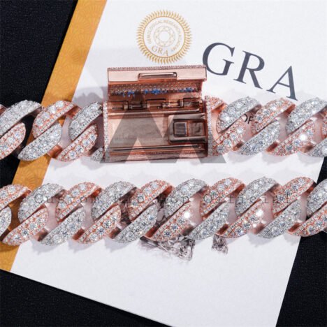 Rose Gold Two Tone Hip Hop Men Jewelry 20MM Three Rows Link Cuban Chain With Moissanite Diamond - Image 3