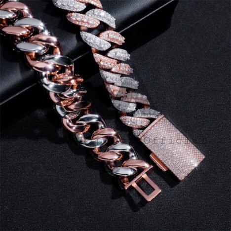 Rose Gold Two Tone Hip Hop Men Jewelry 20MM Three Rows Link Cuban Chain With Moissanite Diamond - Image 4