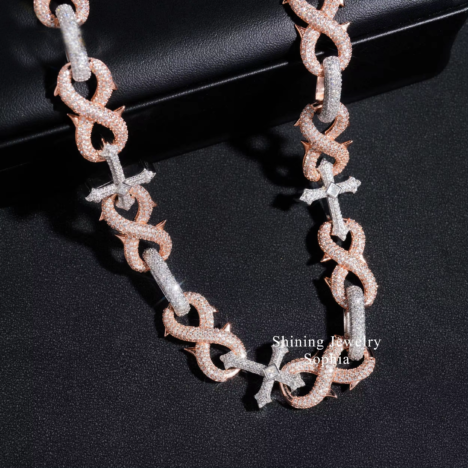 15MM Iced Out Spike Infinity Link Chain Necklace - Hip Hop Jewelry - Image 3