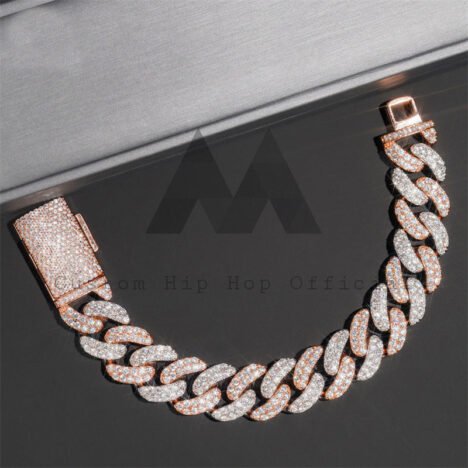 15MM Moissanite Diamond Cuban Bracelet in Rose & White Gold | Hip Hop Jewelry - Image 2