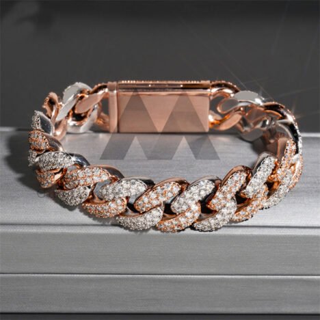 15MM Moissanite Diamond Cuban Bracelet in Rose & White Gold | Hip Hop Jewelry - Image 3