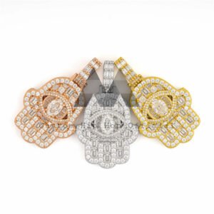 Moissanite Diamond Hamsa Pendant with Tennis Chain - Unisex Hip Hop Ice Jewelry - Image 2