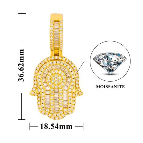 Mini 925 Silver Moissanite Hamsa Pendant for 3MM Tennis Chain - Iced Out Hip Hop Jewelry - Image 2