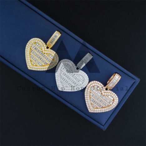 925 Sterling Silver Iced Out Heart Pendant for Men, Fits 4MM Tennis Chain, Hip Hop Jewelry - Image 4