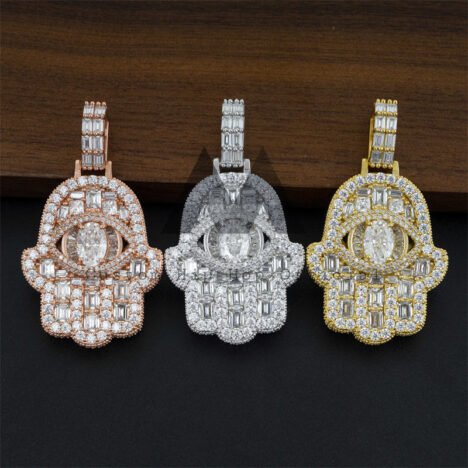 Moissanite Diamond Hamsa Pendant with Tennis Chain - Unisex Hip Hop Ice Jewelry