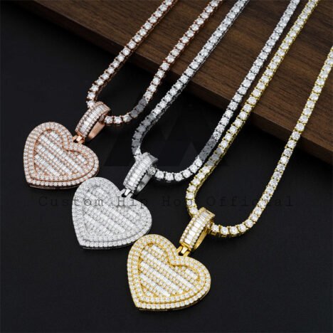 925 Sterling Silver Iced Out Heart Pendant for Men, Fits 4MM Tennis Chain, Hip Hop Jewelry - Image 5