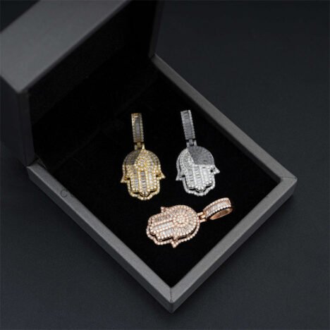 Mini 925 Silver Moissanite Hamsa Pendant for 3MM Tennis Chain - Iced Out Hip Hop Jewelry - Image 6
