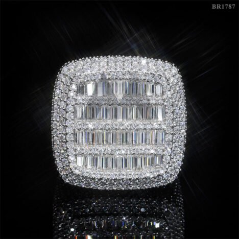 Sterling Silver 925 Men Baguette Cut Square Iced Out Men Ring VVS Moissanite Diamond - Image 3