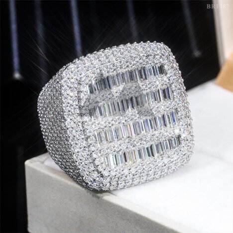 Sterling Silver 925 Men Baguette Cut Square Iced Out Men Ring VVS Moissanite Diamond