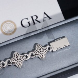 Iced Out Hip Hop 925 Silver 18MM Width Pink Moissanite Clover Infinity Link Bracelet - Image 2