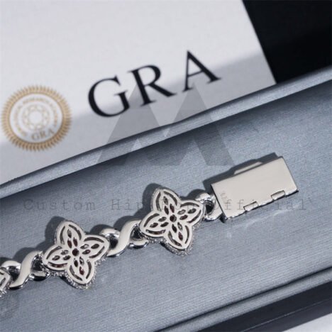 Iced Out Hip Hop 925 Silver 18MM Width Pink Moissanite Clover Infinity Link Bracelet - Image 2