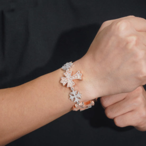 Iced Out Moissanite Diamond Bracelet - Rose Gold Two-Tone Baguette Cross & Snowflake Design, Hip Hop Jewelry - Image 3