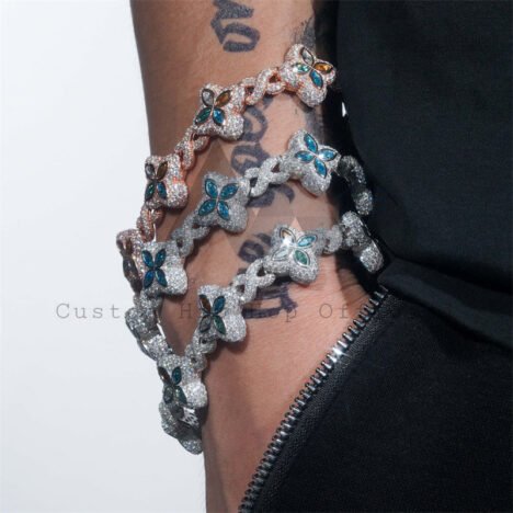 18MM Sterling Silver Iced Out Moissanite Clover Bracelet Hip Hop Jewelry - Image 2