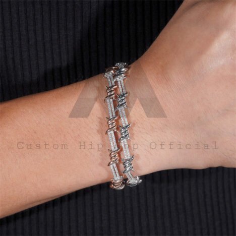925 Sterling Silver Men Jewelry 6MM Moissanite Diamond Iced Out Wire Barber Bracelet - Image 3