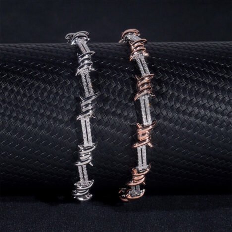 925 Sterling Silver Men Jewelry 6MM Moissanite Diamond Iced Out Wire Barber Bracelet