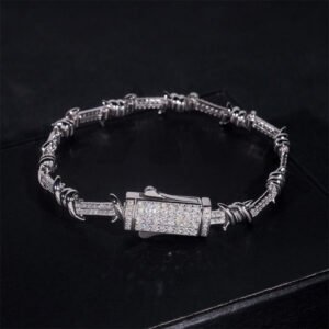 925 Sterling Silver Men Jewelry 6MM Moissanite Diamond Iced Out Wire Barber Bracelet - Image 4