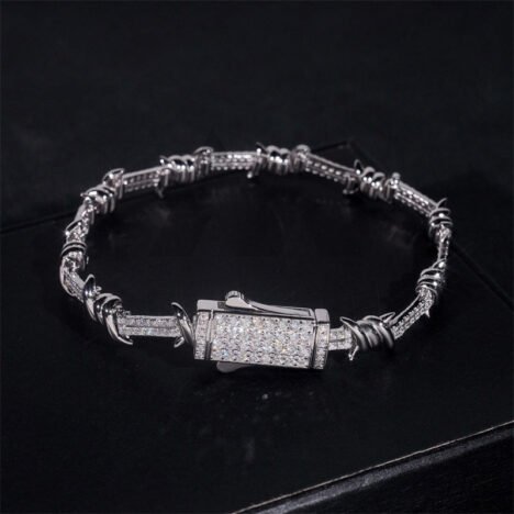925 Sterling Silver Men Jewelry 6MM Moissanite Diamond Iced Out Wire Barber Bracelet - Image 4