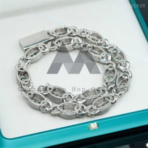 Rapper Jewelry 15MM Width Moissanite Diamond Iced Out Evil Eye Link Chain With Tiffany Blue Moissanite - Image 4