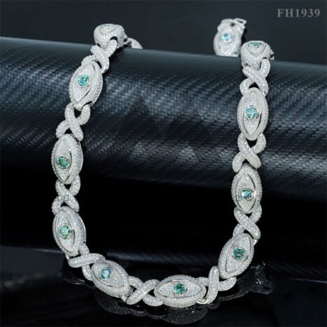 Rapper Jewelry 15MM Width Moissanite Diamond Iced Out Evil Eye Link Chain With Tiffany Blue Moissanite - Image 6